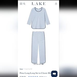 Lake Pajamas Pima Long-Long Set in Classic Blue Sz M